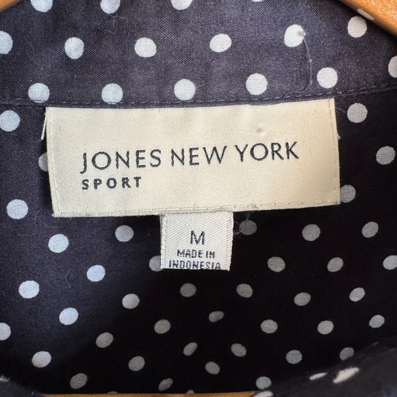 Jones New York Sport Women's Long Sleeve Polka Dot Button Up Blouse Black Medium - Picture 3 of 14